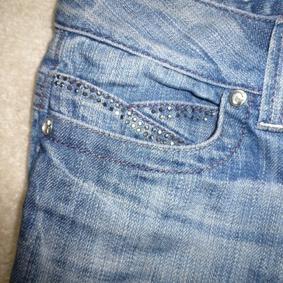 GUESS "premium denim" sparkly rhinestones medium wash bootcut jeans - Picture 8 of 9